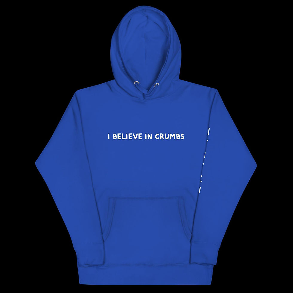 Thumbnail: Front View of a Christian inspired hoodie, ' I Believe in Crumbs'