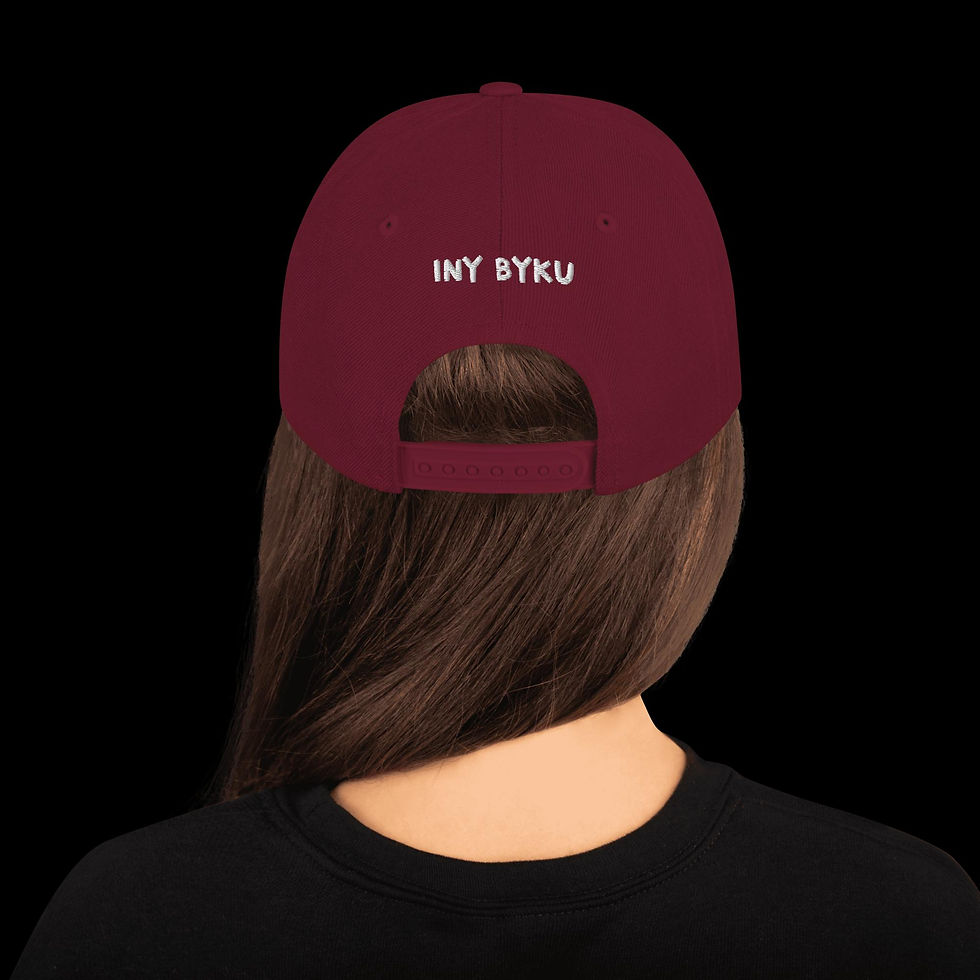 Thumbnail: Back View of a snapback hat with the brand INY BYKU