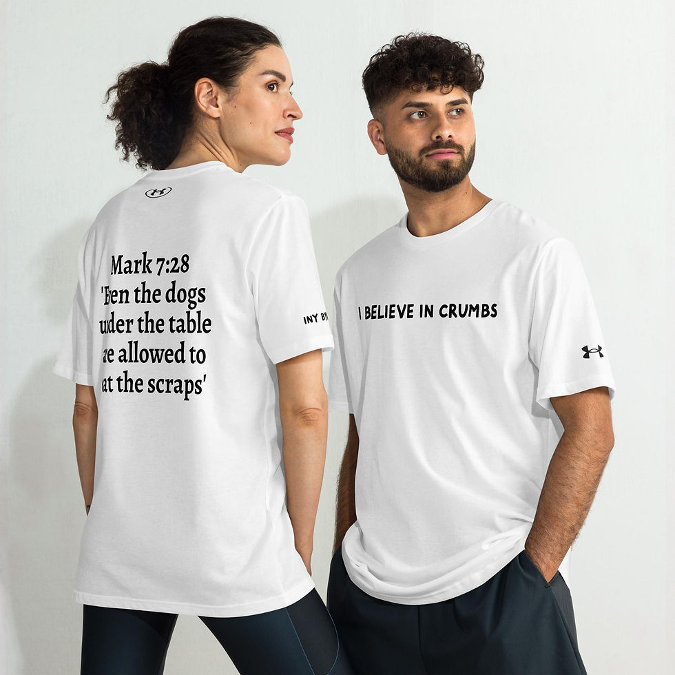 Thumbnail: back view of Christian t-shirt, Full verse of Mark 7:28