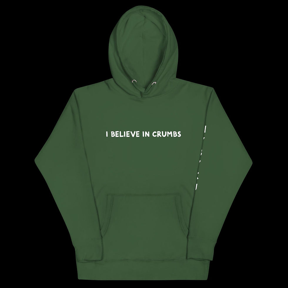 Thumbnail: Front View of a Christian inspired hoodie, ' I Believe in Crumbs'
