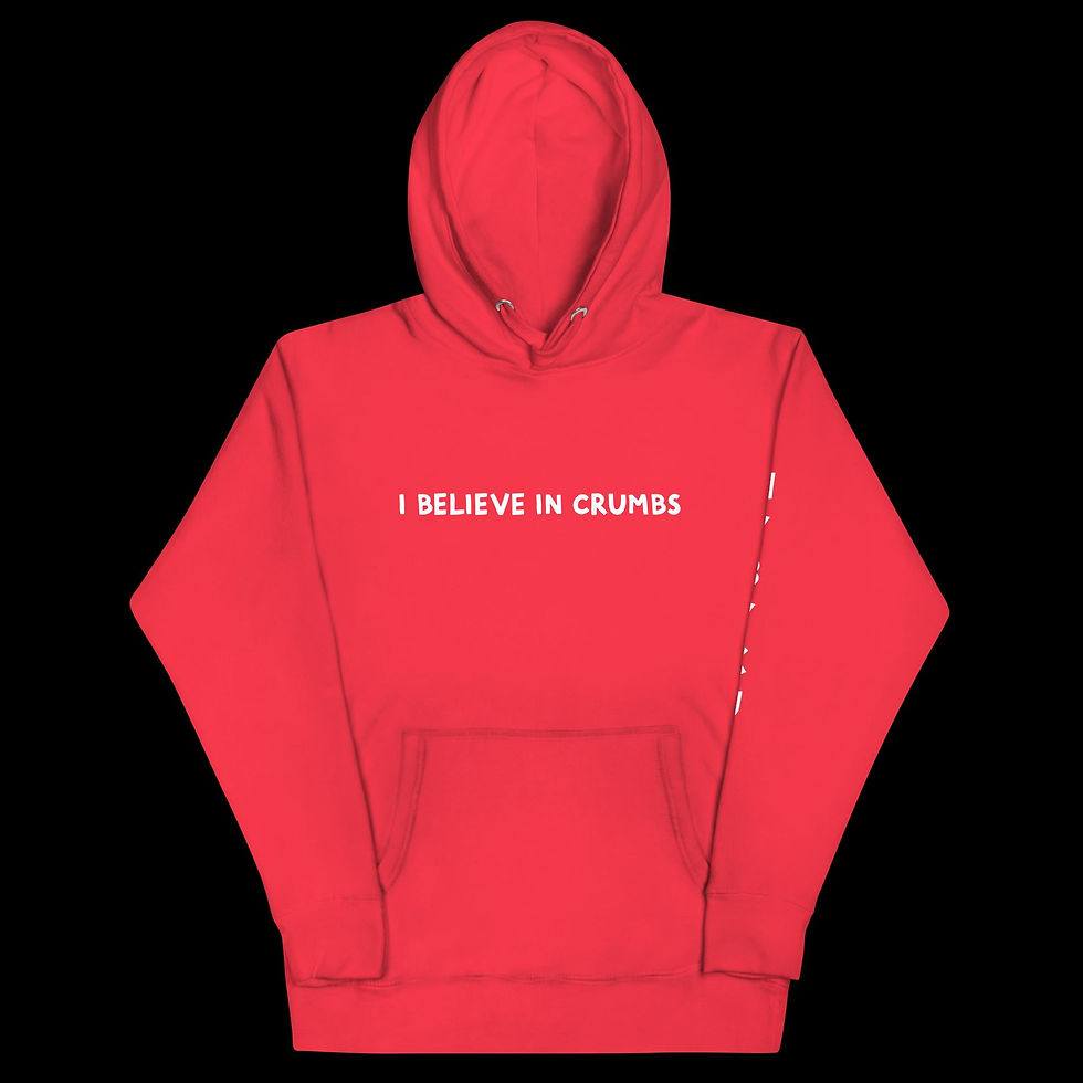 Thumbnail: Front View of a Christian inspired hoodie, ' I Believe in Crumbs'