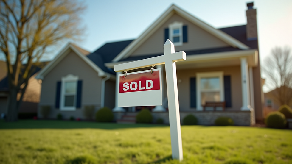 Eye-level view of a suburban home with a "Sold" sign in the yard