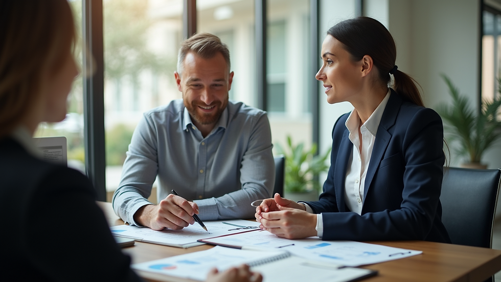 Eye-level view of a financial planner discussing investment strategies