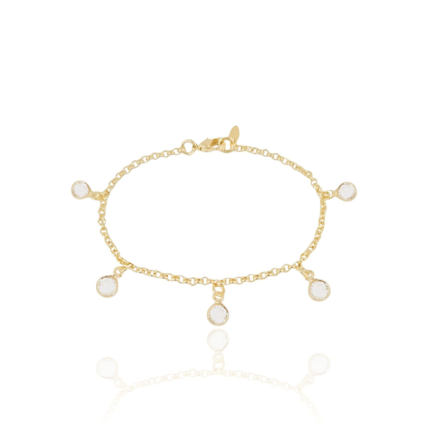 Pulseira Infantil Elos Pontos de Luz Cristal Banhado a Ouro 18K