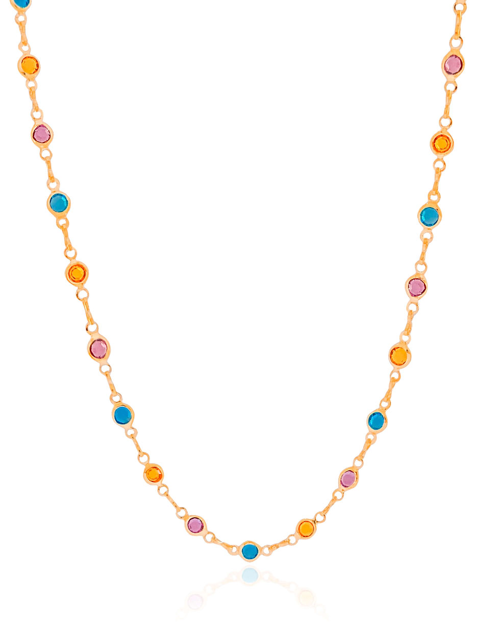 Gargantilha Pontos de Luz Coloridos Banhada a Ouro 18K