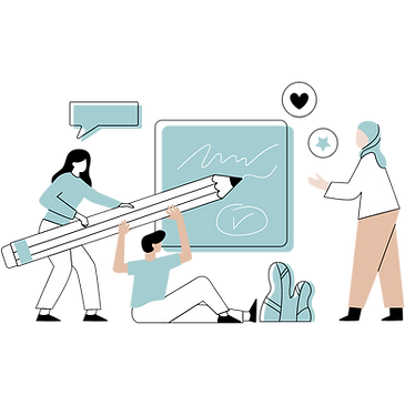 A group of three people collaborating on a document.