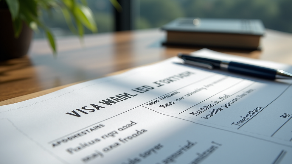 View of an office with visa application documents