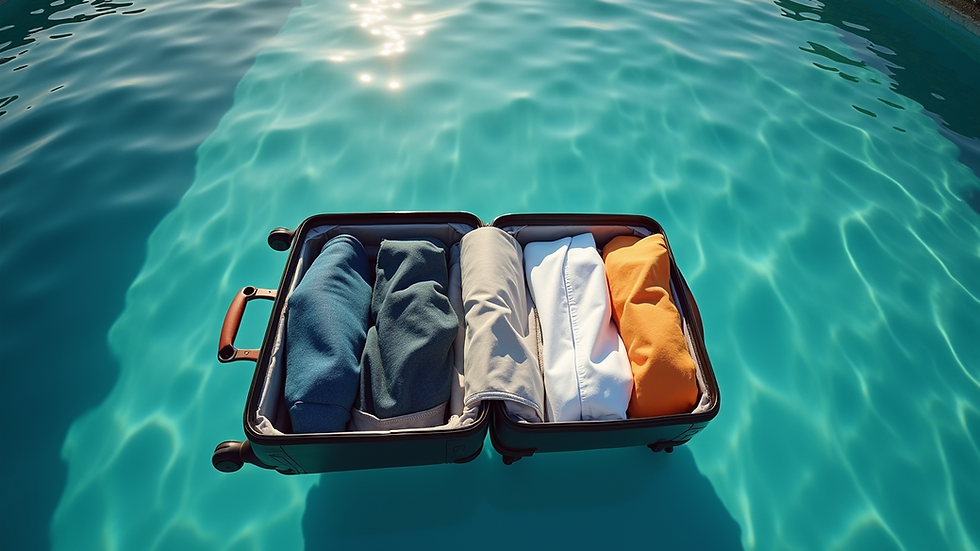 Vue en plongée d'une valise bien organisée avec des vêtements pliés