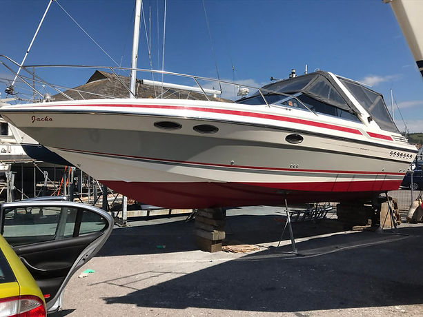 White and red wrapped boat