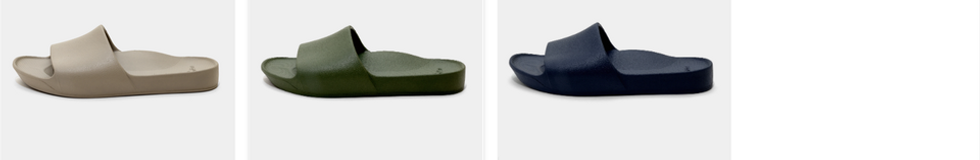 A range of khaki, green and navy arch support flip flops