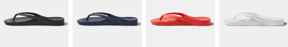 Black, navy, red and white arch support flip flops