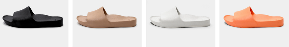 Black, brown, white and orange arch support flip flops