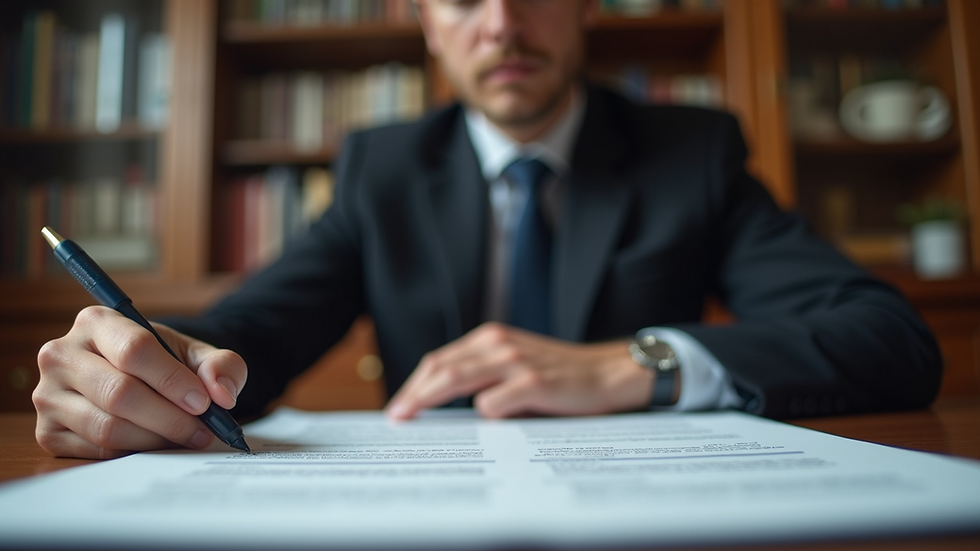 Eye-level view of a person reading court documents in a legal office