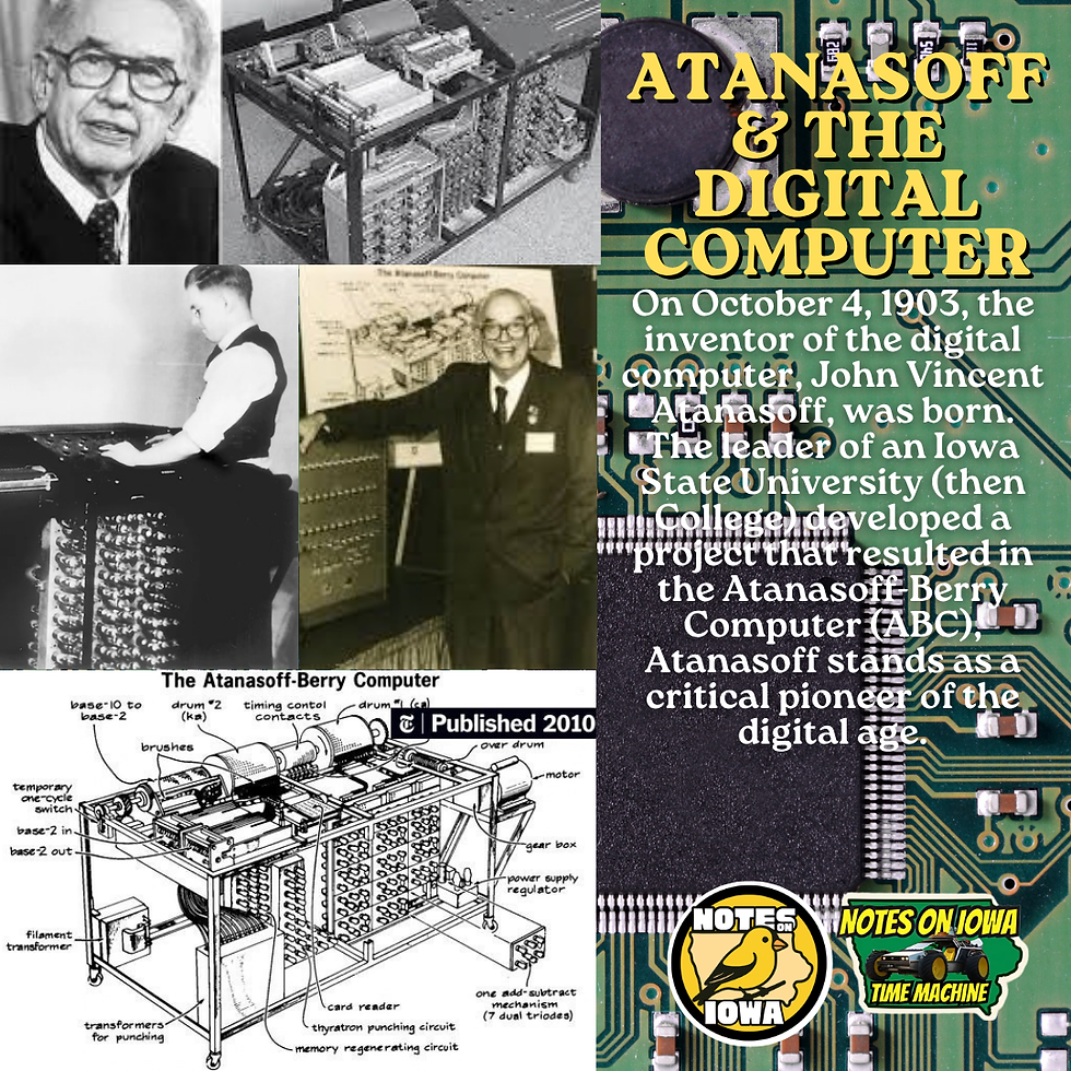 Atanasoff's Digital Computer: Iowa Time Machine October 4, 1903