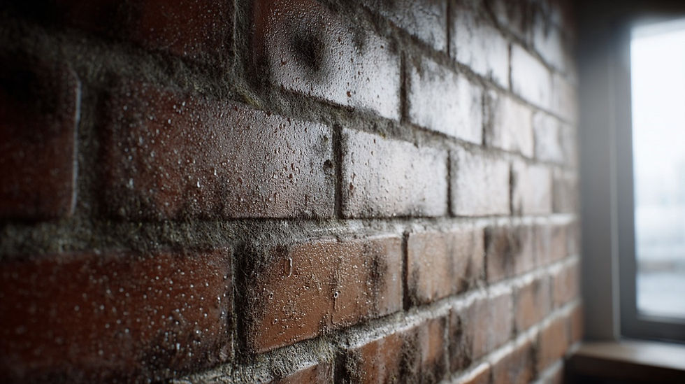 Condensation and mould forming on an interior brick veneer wall near a window
