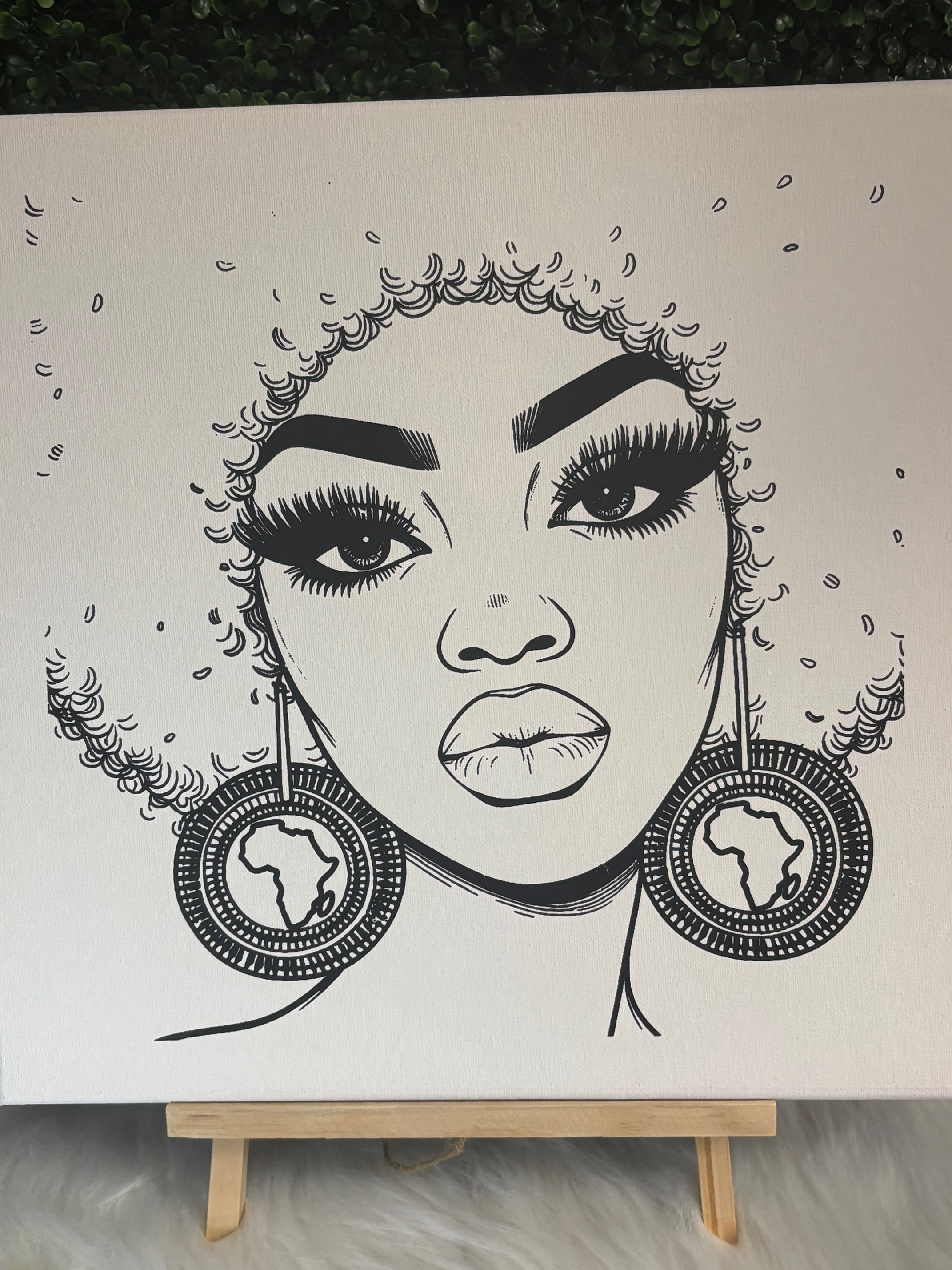 Afro Queen 12 x 12 Paint Kit with canvas, easel, paint pots, brushes, and palette.