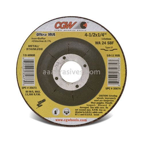 CGW 35678 7 x 1/4 x 5/8-11 WA24-S-BF Stainless 1/4" Grinding Wheels Type 27