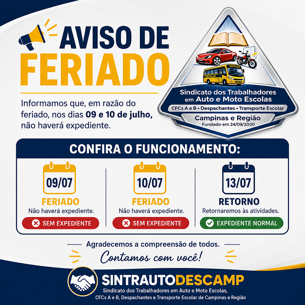 Aviso Feriado 09 de julho