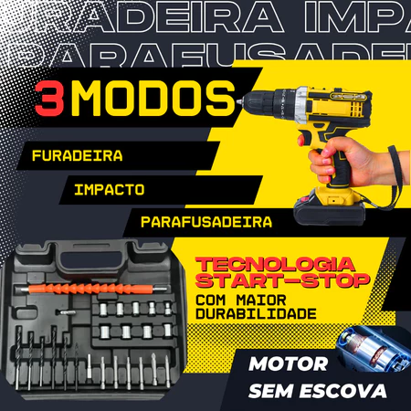 Miniatura: Parafusadeira Furadeira de Impacto 48v 2 Baterias Com Maleta e Acessórios Comple