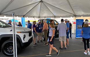 Crowd at Silverado EV competive comparison area at GM Fleet Solutions Summit