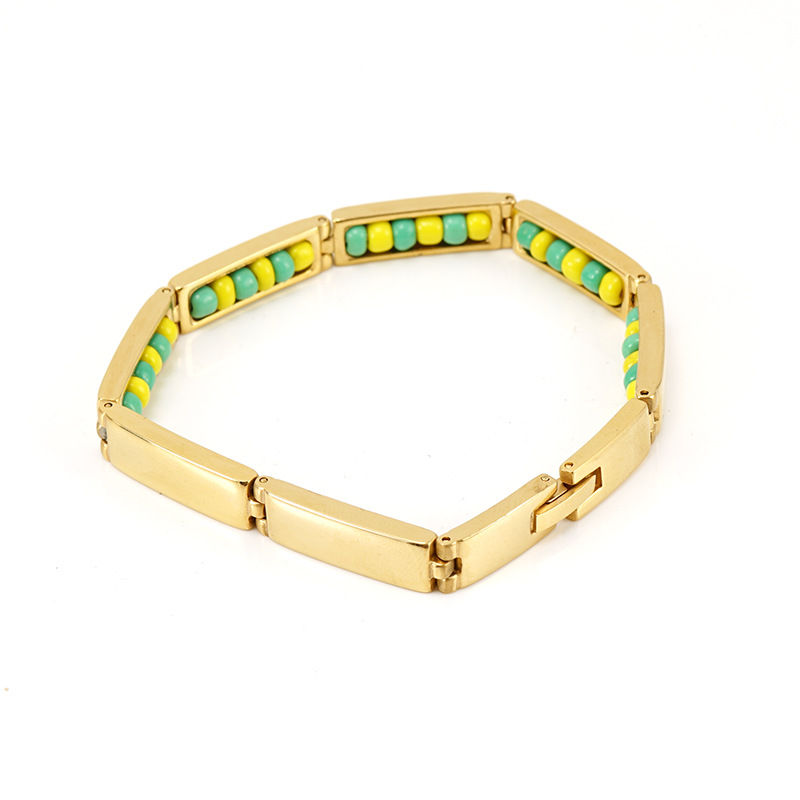 Thumbnail: GD Religious Stainless Steel South Africa Bracelet Green And Yellow Color Orula 