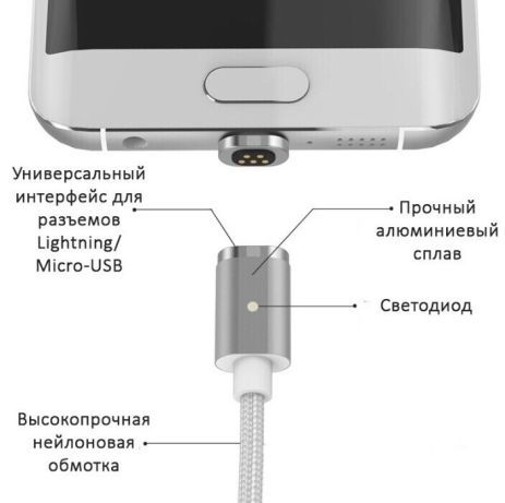 Миниатюра: Магнитный кабель microUsb для зарядки