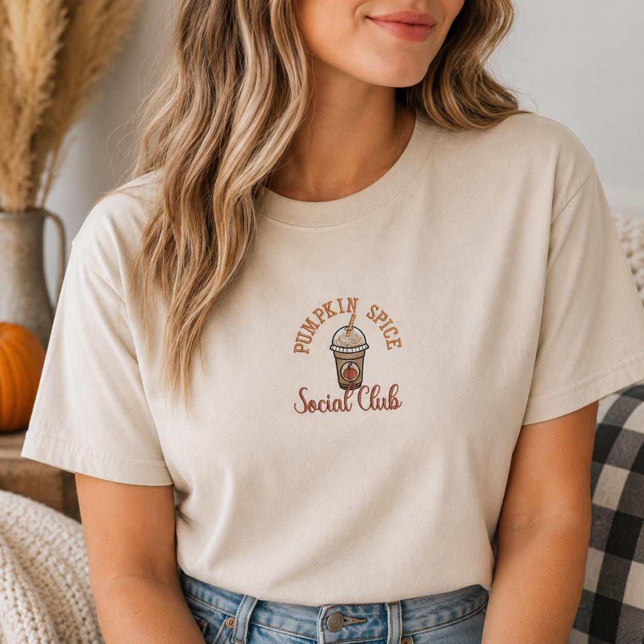 Pumpkin Spice Social Club Embroidered T-Shirt | Organic Cotton Fall Graphic Tee
