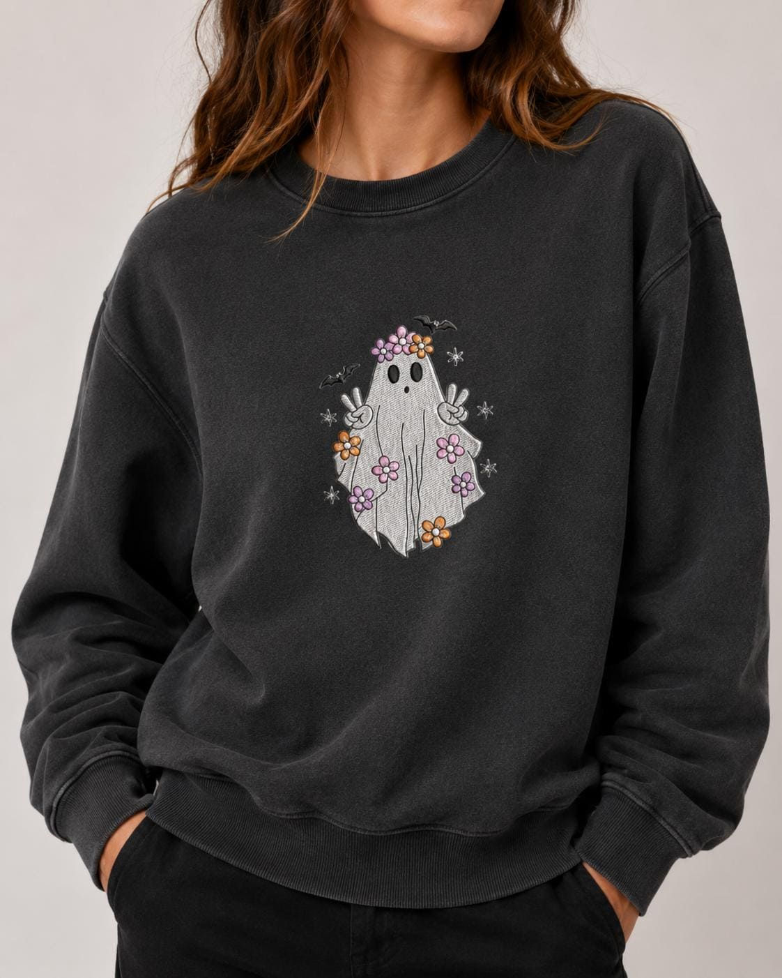 Floral Ghost Sweatshirt, Organic Cotton Halloween Crewneck Jumper