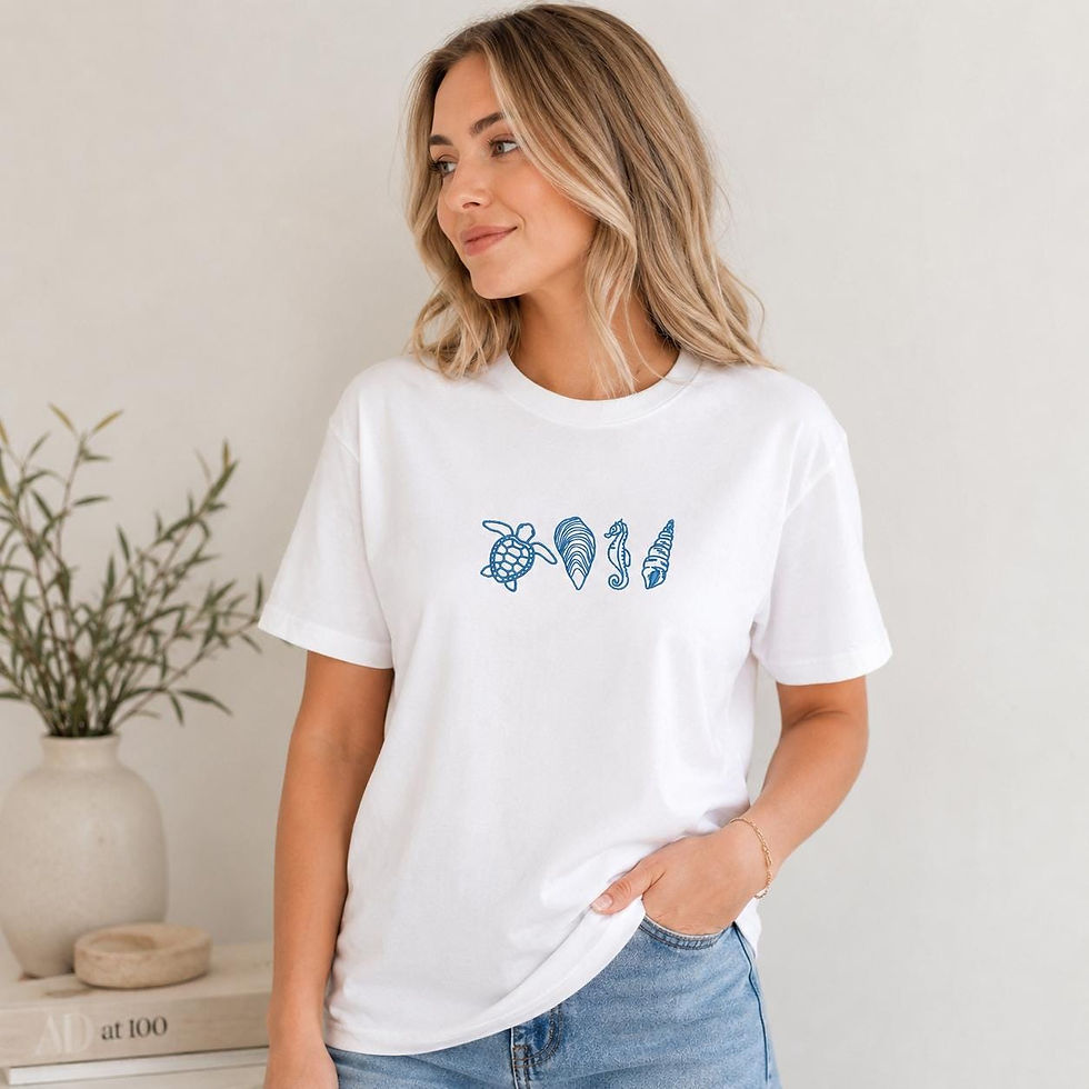 Miniaturbild: Ocean Embroidered Unisex T-Shirt | Organic Cotton Relaxed Fit Tee | Coastal T...