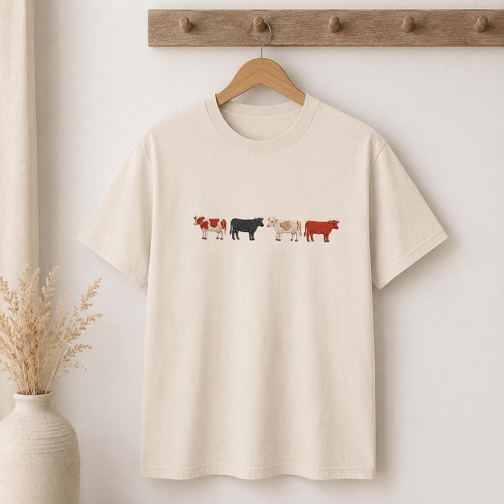 Thumbnail: Organic Cotton Embroidered Cow Unisex Farm Animal Tee