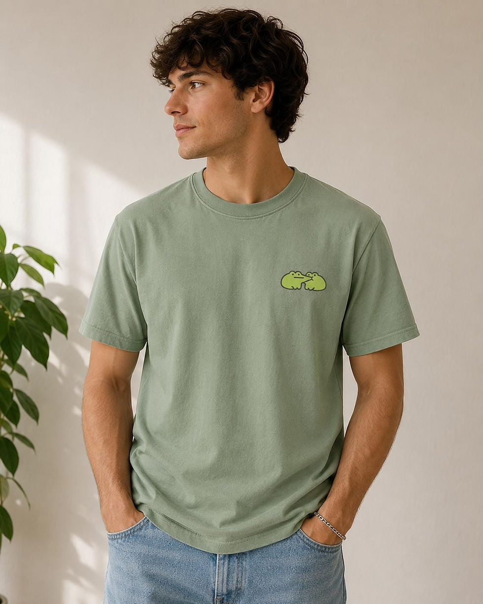 Thumbnail: Embroidered Frog T-Shirt, Organic Cotton Unisex Tee, Eco-Friendly Shirt