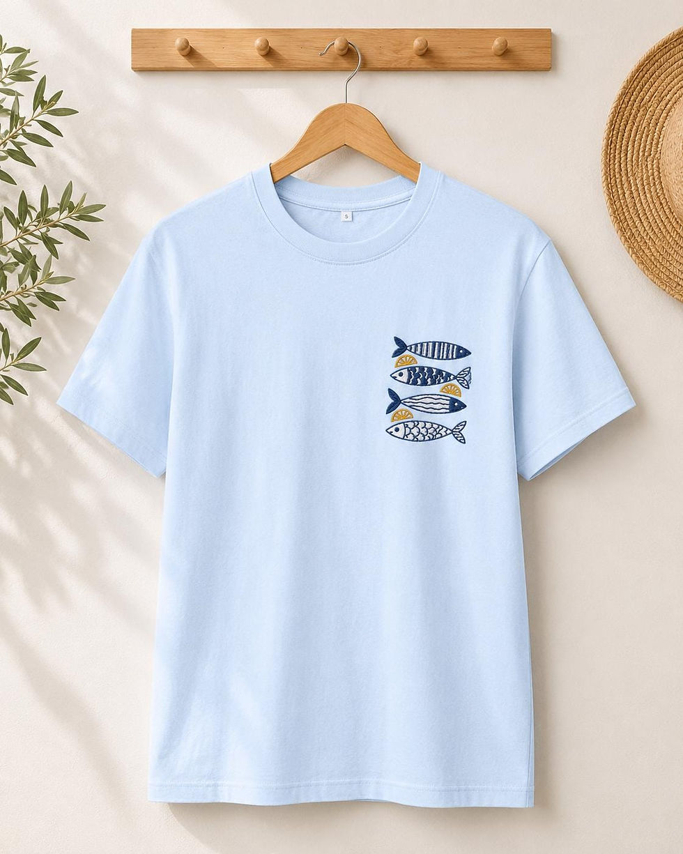 Thumbnail: Embroidered Sardine T-Shirt | Organic Cotton Unisex Tee | Coastal Fish Shirt