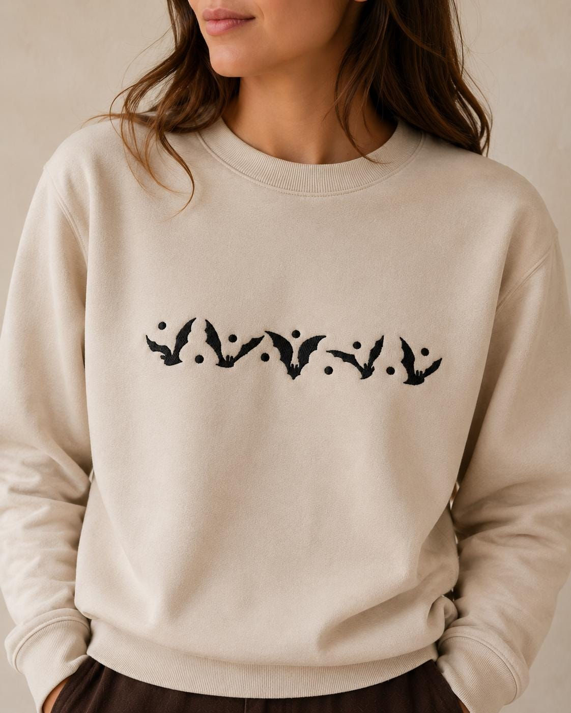 Bat Embroidered Organic Cotton Sweatshirt | Gothic Cottagecore Crewneck