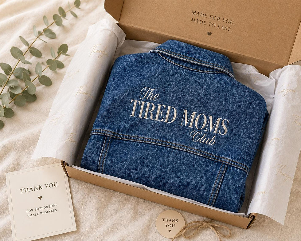 Thumbnail: Embroidered Denim Jacket, The Tired Moms Club, Relaxed Fit, Motherhood Fashion