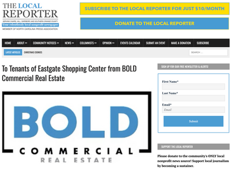 To Tenants of Eastgate Shopping Center from BOLD Commercial Real Estate