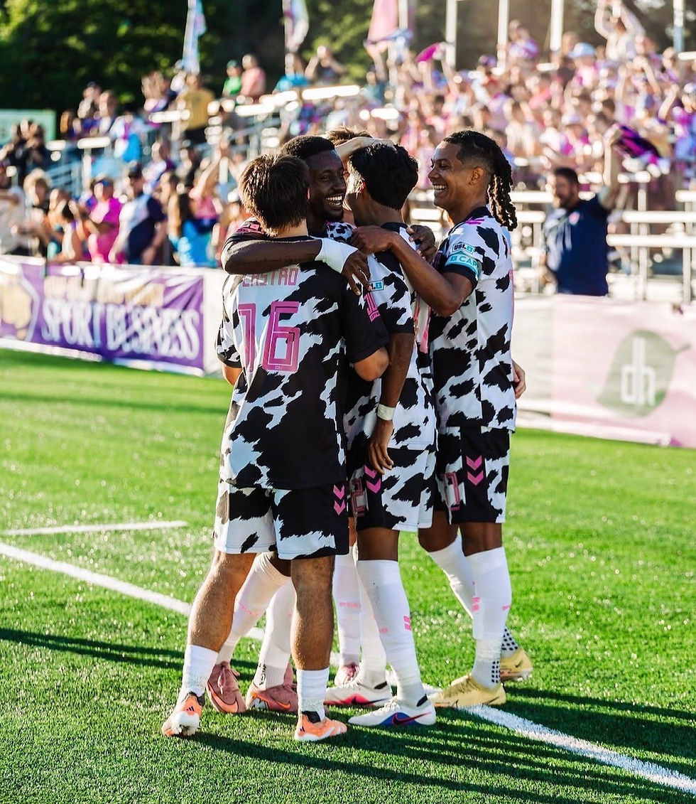 Forward Madison celebrates first half goal versus Cosmos. (photo courtesy of Forward Madison)