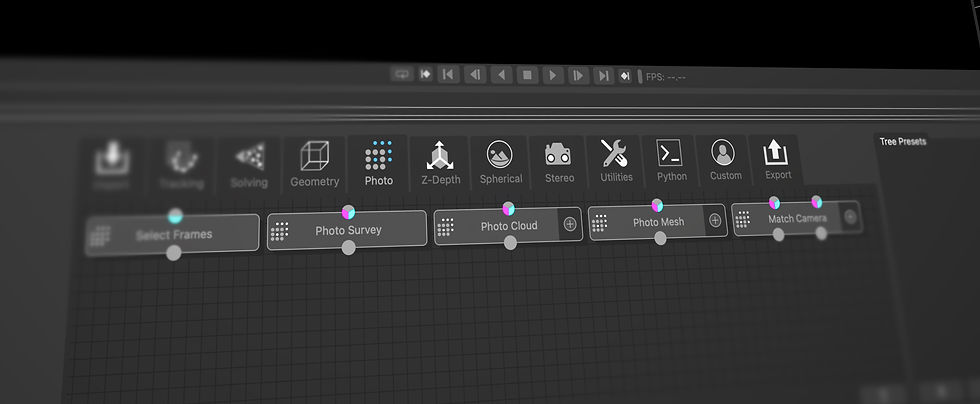 PFTrack Solo application showing the available Photogrammetry tools