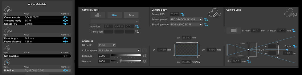 an image of PFTrack's UI where metadata can be used to determine a cameras sensor size