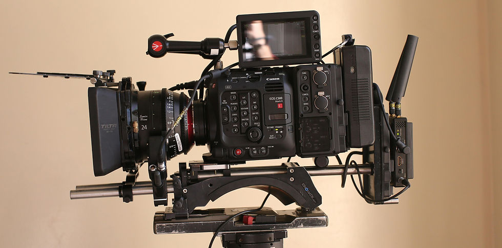 A high end cinema super 35 camera rigged for shooting