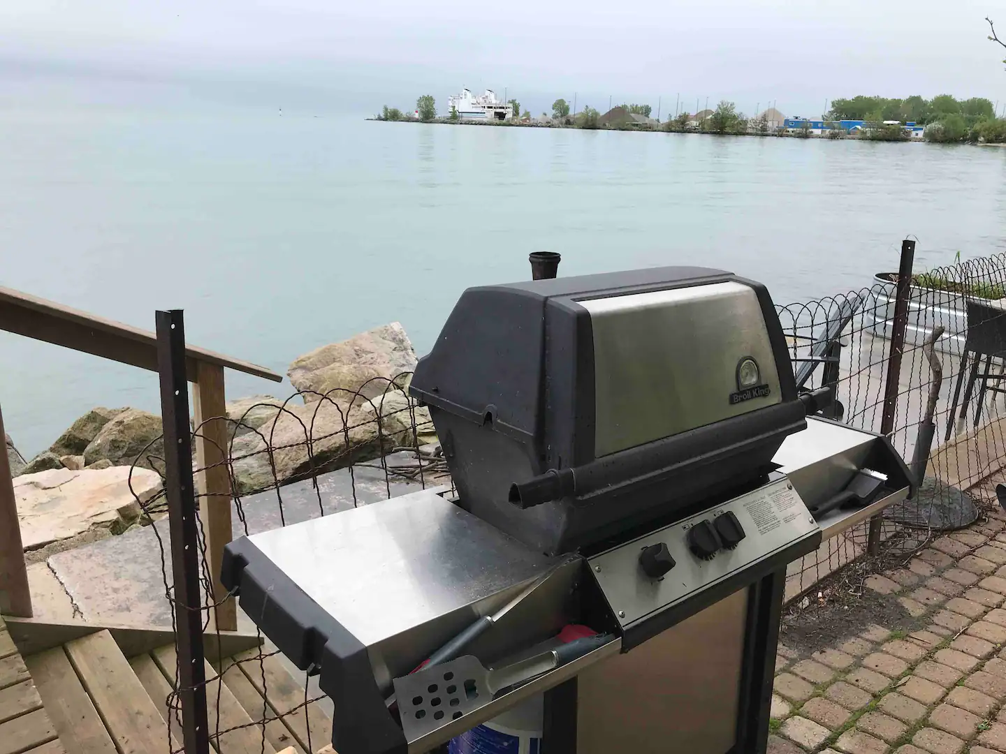 barbeque station at small lake house