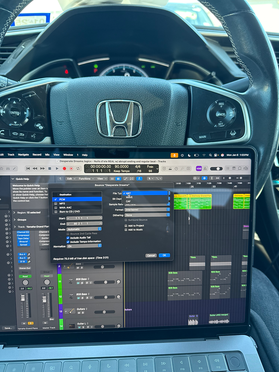 Bouncing Tracks to my Mixing Engineer on my Lunch Break in my Car