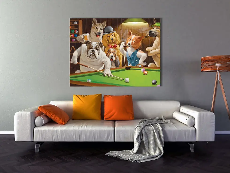 Arthur Sarnoff,Cachorros Jogando Sinuca,cachorros jogando,snooker,poster,gravura,reprodução,réplica,canvas,releitura,comprar