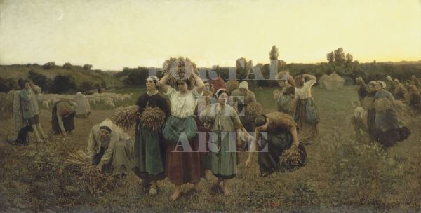 Miniatura: Jules Breton,Chamando os Gleaners,camponeses,paisagem,quadro,poster,gravura,replica,canvas,reprodução,tela,comprar,copia,obra