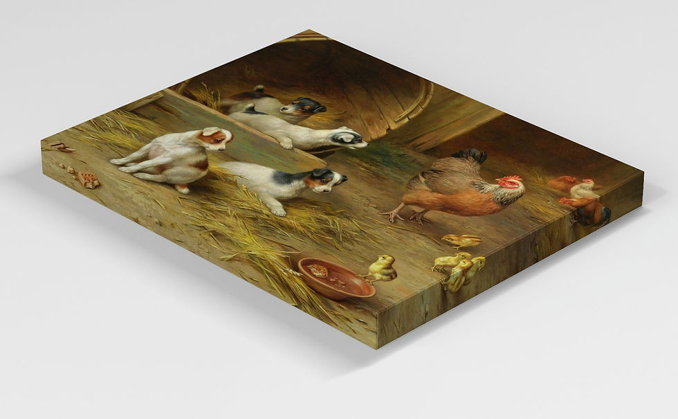 Miniatura: Edgar Hunt,Cachorrinhos,Galinha,fazenda,chácara,rural,quadro,poster,replica,canvas,gravura,reprodução,tela,pintura