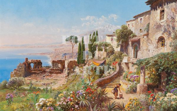 Miniatura: Alois Arnegger,Visão do Teatro em Taormina,quadro,poster,canvas,gravura,réplica,reprodução,fine art,releitura,compra,copia,
