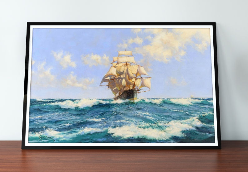 Montague Dawson,Veleiro em Alto Mar,poster,gravura,reprodução,canvas,replica,releitura,comprar,fine art,giclée