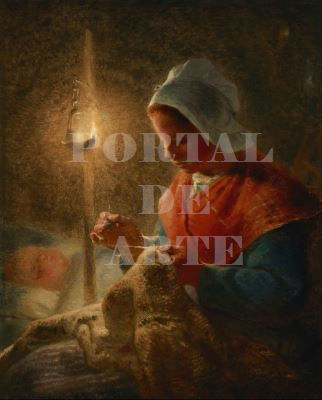 Miniatura: Jean-François Millet,Mulher Costurando à Luz de Lamparina,quadro,poster,replica,canvas,reprodução,gravura,tela,comprar,copia