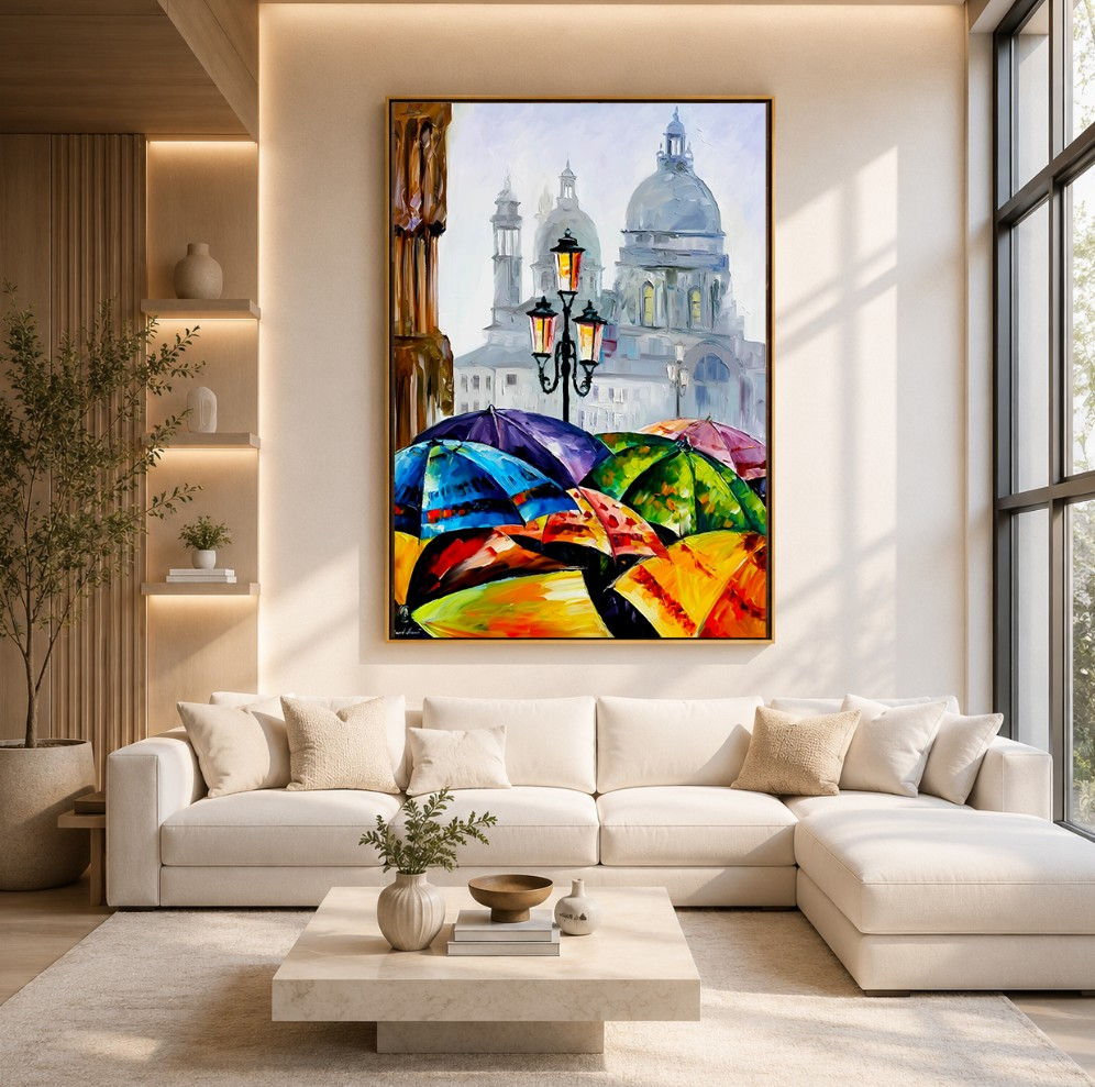 Leonid Afremov,Guarda-chuvas em Veneza,quadro,poster,replica,gravura,canvas,reprodução,tela,releitura,comprar,cópia,giclée