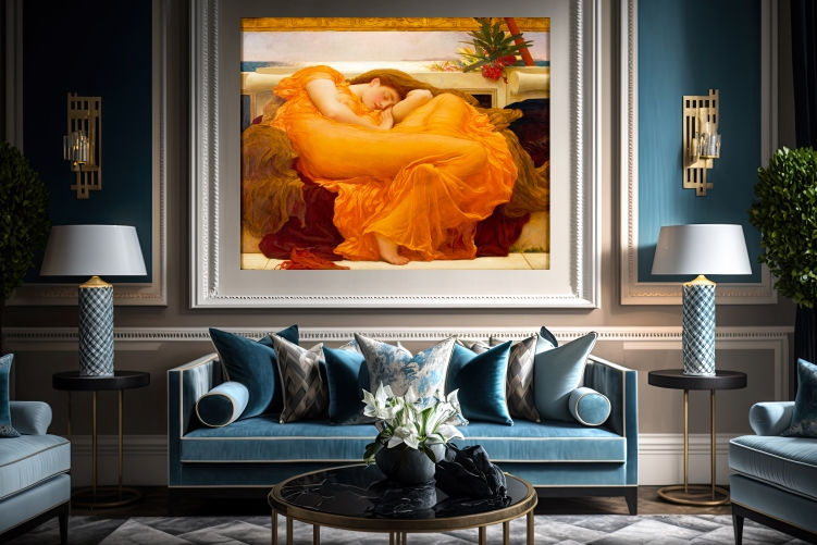 Frederic Leighton,Flaming June,Quadro,Poster,Gravura,Canvas,preto e branco,