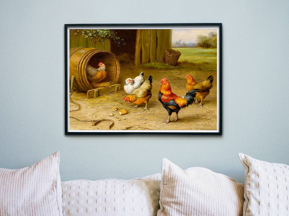 Miniatura: Edgar Hunt,galinha,galo,rural,fazenda,sitio,chácara,quadro,poster,replica,gravura,reprodução,canvas,tela,comprar,copia,giclee